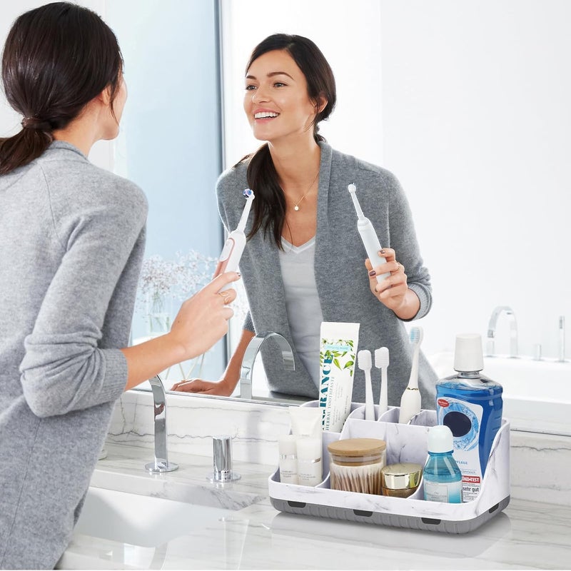 GFWARE Marble Bathroom Countertop Organizer - Detachable 7 Slots Kids Electric Toothbrush and Toothpaste Holde Drainage for Bathroom Accessories Organization Counter Vanity Storage, Grey - Image 2